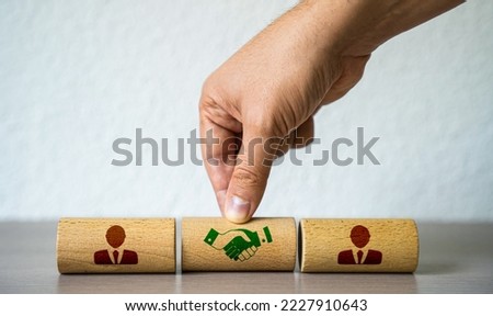 Mediation between the sides. Mediator changes the conflict through dialogue between opponents. Close the deal and sign the contract. Come to a consensus. Cooperation instead of competition Royalty-Free Stock Photo #2227910643