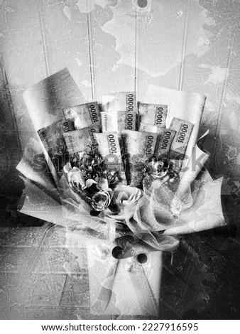 stock photo of indonesian money bouquet in black and white view