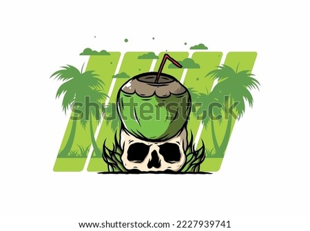 Coconut drink on human skull illustration design