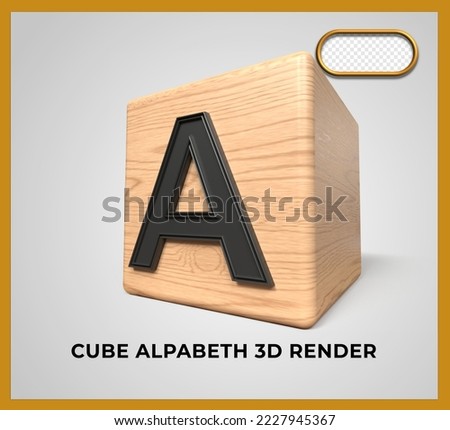 3D render cube wood alphabeth A 