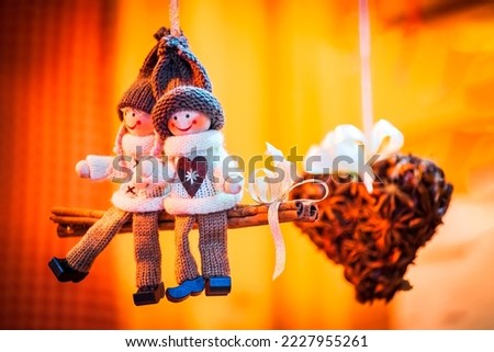 Salzburg, Austria. Dolls decorations for Christmas Tree at Christkindlmarkt X-mas fair, Salzburger Advent. Royalty-Free Stock Photo #2227955261