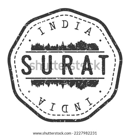 Surat, Gujarat, India Stamp Skyline Postmark. Silhouette Postal Passport. City Round Vector Icon. Vintage Postage Design.