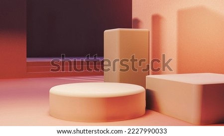 podium, product stand, mock up on a pink background texture background Ideal backdrop for product presentations, exhibitions and mockups.