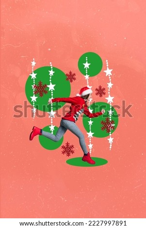 Collage 3d image of pinup pop retro sketch of hurrying funny santa assistant running fast preparing xmas isolated painting background