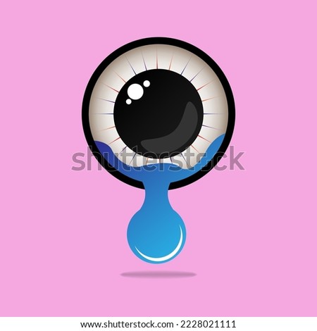 Eyes blue and tears cry graphic isolated on pink, eyes look simple shape, eyeball and teardrop sign for vision sight and optical care concept, eyes and tear drops clip art, illustration crying eyes
