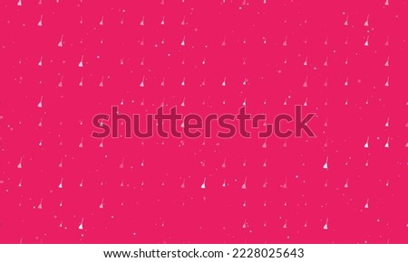 Seamless background pattern of evenly spaced white broom symbols of different sizes and opacity. Vector illustration on pink background with stars