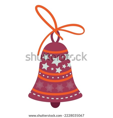 Jingle bells and red ribbon. Concept Merry Christmas, Happy New Yeur. Cartoon flat design. Vector illustration