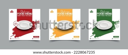 Food social media post template. vector illustration with plate. Set of Editable square banner template design for food post. Suitable for Social Media Post restaurant and culinary. for post, web Royalty-Free Stock Photo #2228067235