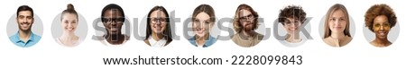 Collection of portrait and face of multiracial group of various smiling young people for userpic, avatar and profile picture. Diversity concept 