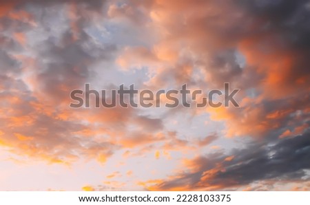 Sunset sky with clouds. Dramatic summer evening landscape