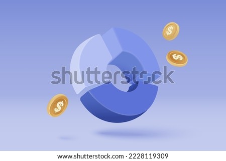 3D money coin saving icon on blue background. bundles coin 3d and floating coins exchange with finance, earning financial investment. 3d trading graph vector icon for investment render illustration