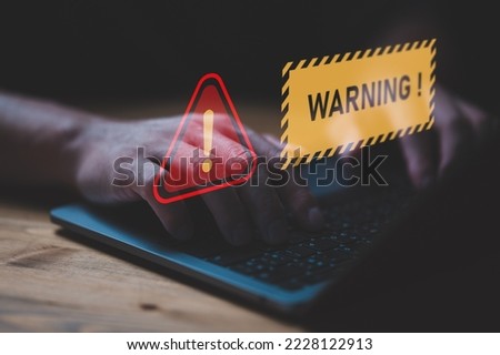 System warning hacked alert, cyber attack on computer network. Cybersecurity vulnerability, data breach, illegal connection, compromised information concept. Malicious software, virus and cybercrime. Royalty-Free Stock Photo #2228122913