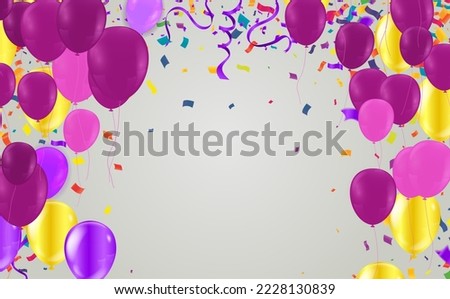 Happy typography vector design. template for birthday celebration. foil confetti and and glitter balloons