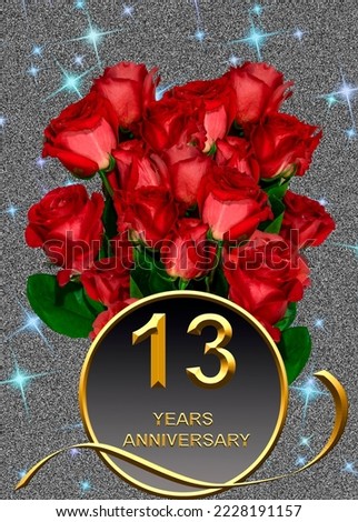 3d illustration, 13 anniversary. golden numbers on a festive background. poster or card for anniversary celebration, party