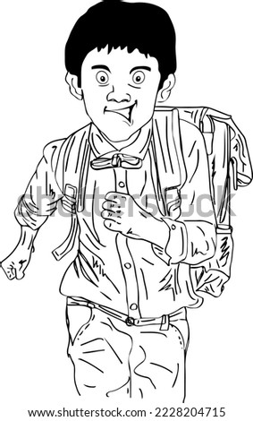 sketch drawing vector illustration of a happy school kid running with a schoolbag Back to School: Happy Children Ready to Learn, Education Clip Art and Symbols 