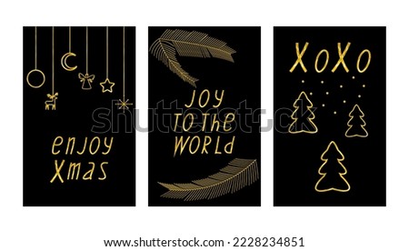 Gold textured flat style decodative vector  holiday cards , print, poster or stickers.  New Year  and Christmas theme. 2023.