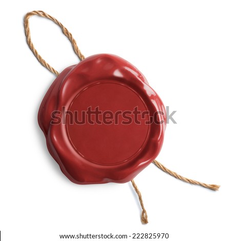 Red wax seal with rope isolated on white Royalty-Free Stock Photo #222825970