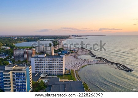 Aerial view of sea and beach resort at Black Sea, summer view