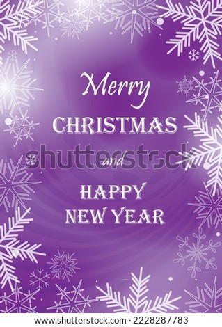 purple greeting card with snowflakes and abstractions - merry christmas and happy new year