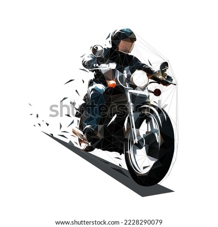 Chopper motorbike, low polygonal vector illustration, isolated geometric drawing from triangles. Motorbike rider, front view