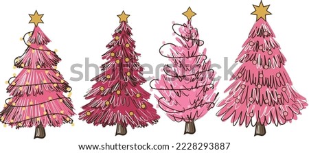 Pink Christmas Trees For Print Template