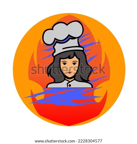 cafe or restaurant logo design, with a female chef vector