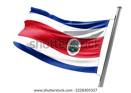 Waving Flag of Costa Rica in White Background. Costa Rica Flag on pole for Independence day. The symbol of the state on wavy fabric.