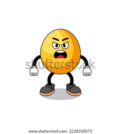 golden egg cartoon illustration with angry expression , character design