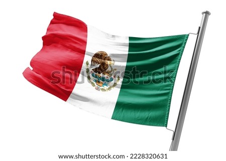 Waving Flag of Mexico in White Background. Mexico Flag on pole for Independence day. The symbol of the state on wavy fabric.