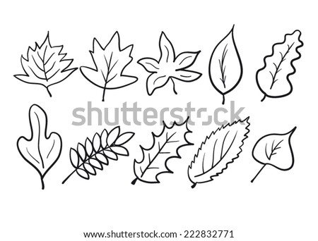 Autumn leaves sketch set black and white