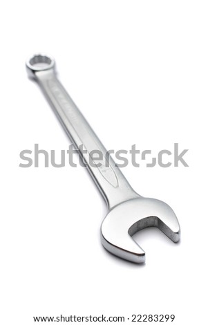 A chrome wrench isolated on white background.