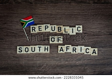 Republic of South Africa - wooden word with RSA flag (wooden letters, wooden sign)