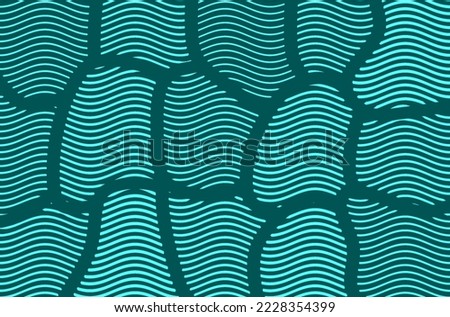 Abstract tile mosaic cyan background with wave stripe patterns. Line wave effect patterns illustration. Suitable for presentation, flyer, book cover, card, invitation, poster, etc.