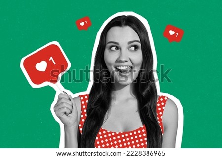 Creative drawing collage picture of attractive young woman cunning tricky mischief targetologist follow successful blogger trend strategy Royalty-Free Stock Photo #2228386965
