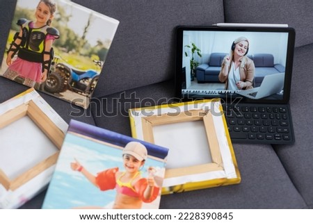 Canvas print. photo with gallery wrap method of canvas stretching on stretcher bar. Sample of stretched color photograph printed on canvas, lateral side, closeup.
