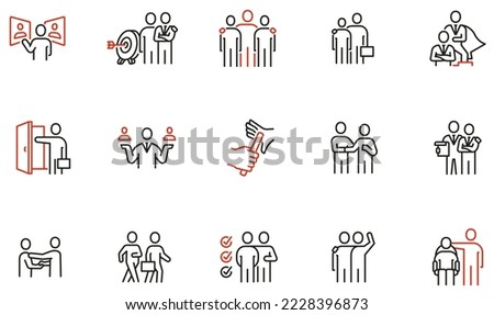 Vector Set of Linear Icons Related to Leadership Traits, Career Progression, Self-Realization and to Share Experience. Mono Line Collection Icons and Infographics Design Elements
 Royalty-Free Stock Photo #2228396873