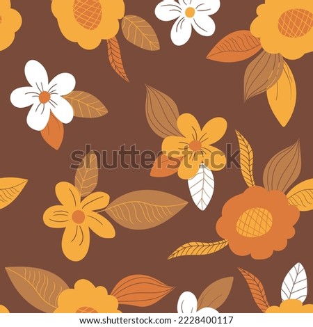 Seamless floral pattern based on traditional folk art ornaments. Art flowers on color background. Scandinavian style. Sweden nordic style. Vector illustration. Simple minimalistic pattern.