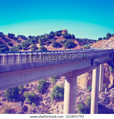 Road Bridge across the Gorge in Spain, Instagram Effect