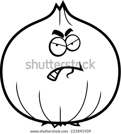 A cartoon illustration of an onion with an angry expression.