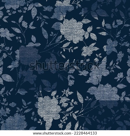 flower seamless pattern on denim textures background Royalty-Free Stock Photo #2228464133