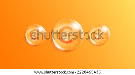 Vitamin C complex minerals water orange. Synthetic and Natural vitamin droplet. Beauty nutrition skincare. Medical scientific concepts. Realistic 3D Vector. Royalty-Free Stock Photo #2228465435