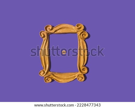 Yellow frame from the friends tv show which was used around Monica's peephole on the door. Purple wall. Picture frame. Friends television show frame	 Royalty-Free Stock Photo #2228477343