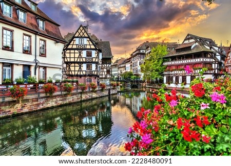 Traditional half-timbered houses in the historic la Petite France quarter in Strasbourg, UNESCO World Heritage in Alsace, France Royalty-Free Stock Photo #2228480091