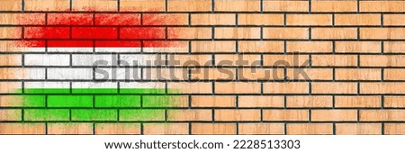 Flag of Hungary. Flag painted on a brick wall. Brick background. Copy space. Textured creative background