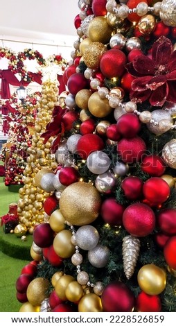 Christmas tree decoration with a lot of colorfull ball and light 