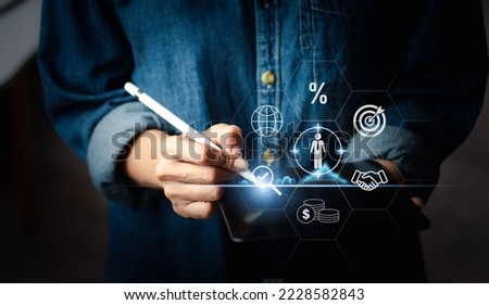 Idea for customer behavior, buyer persona,target customer Marketing plans and strategies Personalization of marketing,customer-centric strategies Working on a computer to research potential customers. Royalty-Free Stock Photo #2228582843