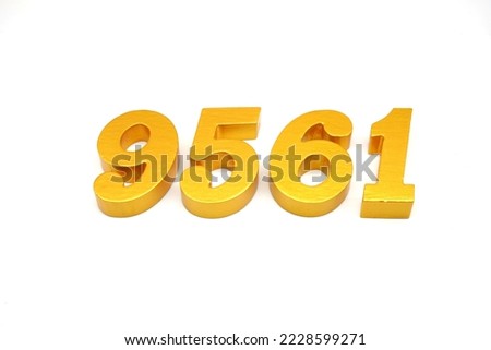 Number 9561 is made of gold-painted teak, 1 centimeter thick, placed on a white background to visualize it in 3D.                                 