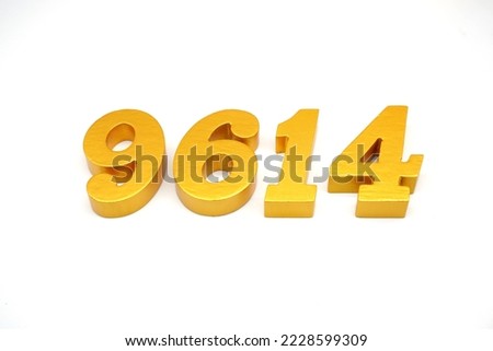   Number 9614 is made of gold-painted teak, 1 centimeter thick, placed on a white background to visualize it in 3D.                                 