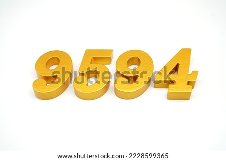   Number 9594 is made of gold-painted teak, 1 centimeter thick, placed on a white background to visualize it in 3D.                               