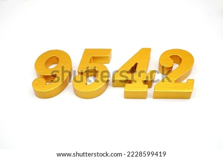 Number 9542 is made of gold-painted teak, 1 centimeter thick, placed on a white background to visualize it in 3D.                                 